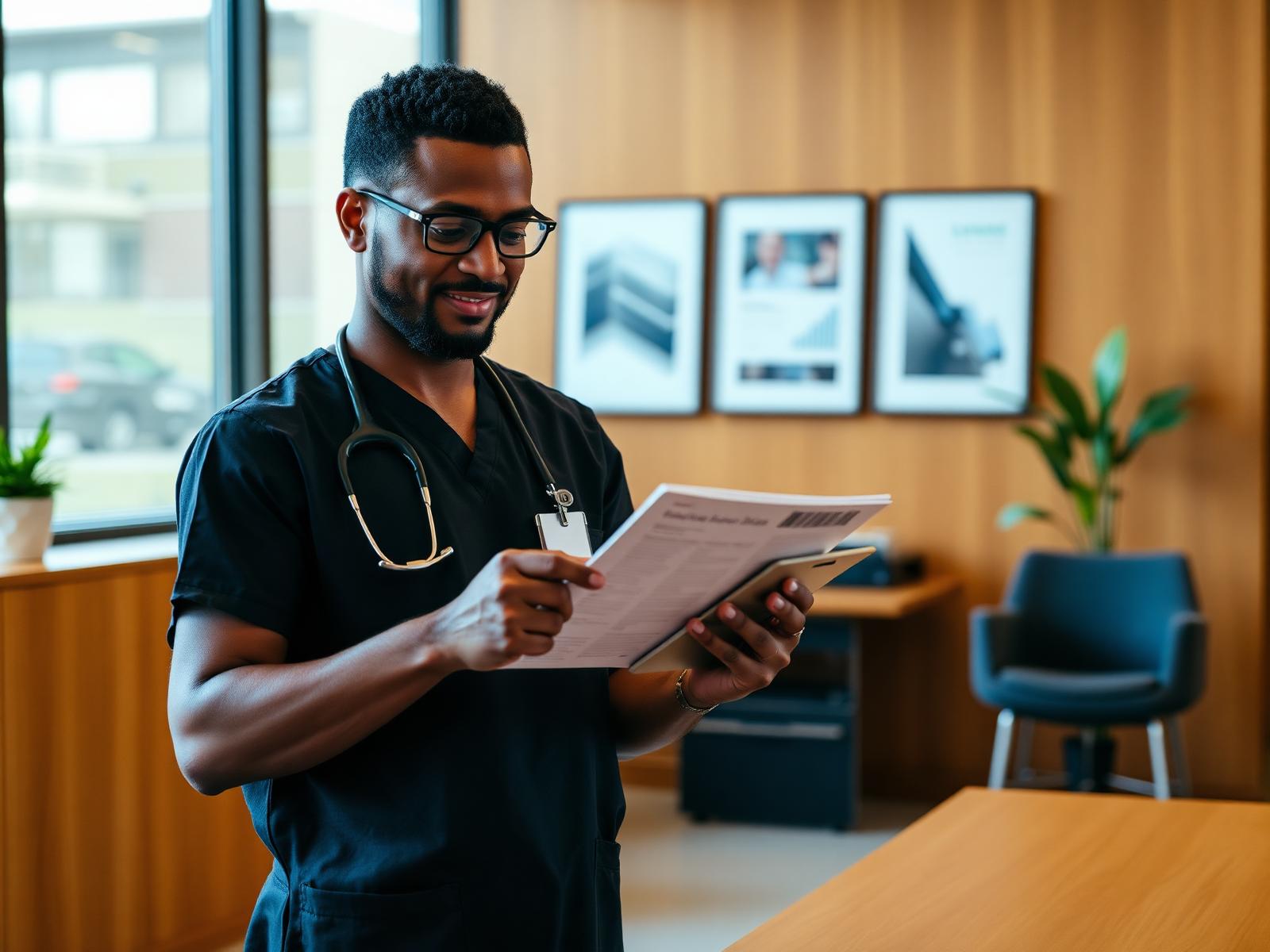 Medical specialist reviewing financial dashboard